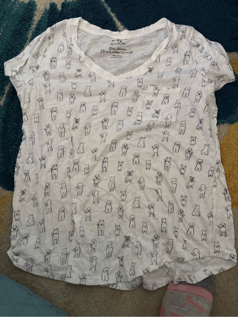 torrid White V-Neck Short Sleeve Tee with Black Dog Sketch Print